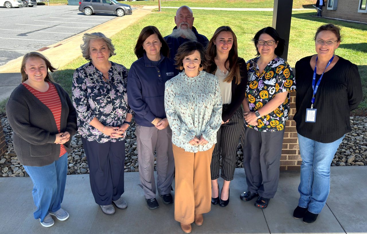 Health Director Billie Walker is pictured with members of her management team, from left to right: Chelsie Ellis, Administrative Assistant; Laurie Pishner, Accounting Specialist; Dori Maltba, Public Health Nurse Director; Bert Gibson, Environmental Health Supervisor; Billie Walker, Health Director; Kaitlyn Graves, Health Educator/PIO; April Marlowe, WIC Director; and April Galloway, Social Worker.