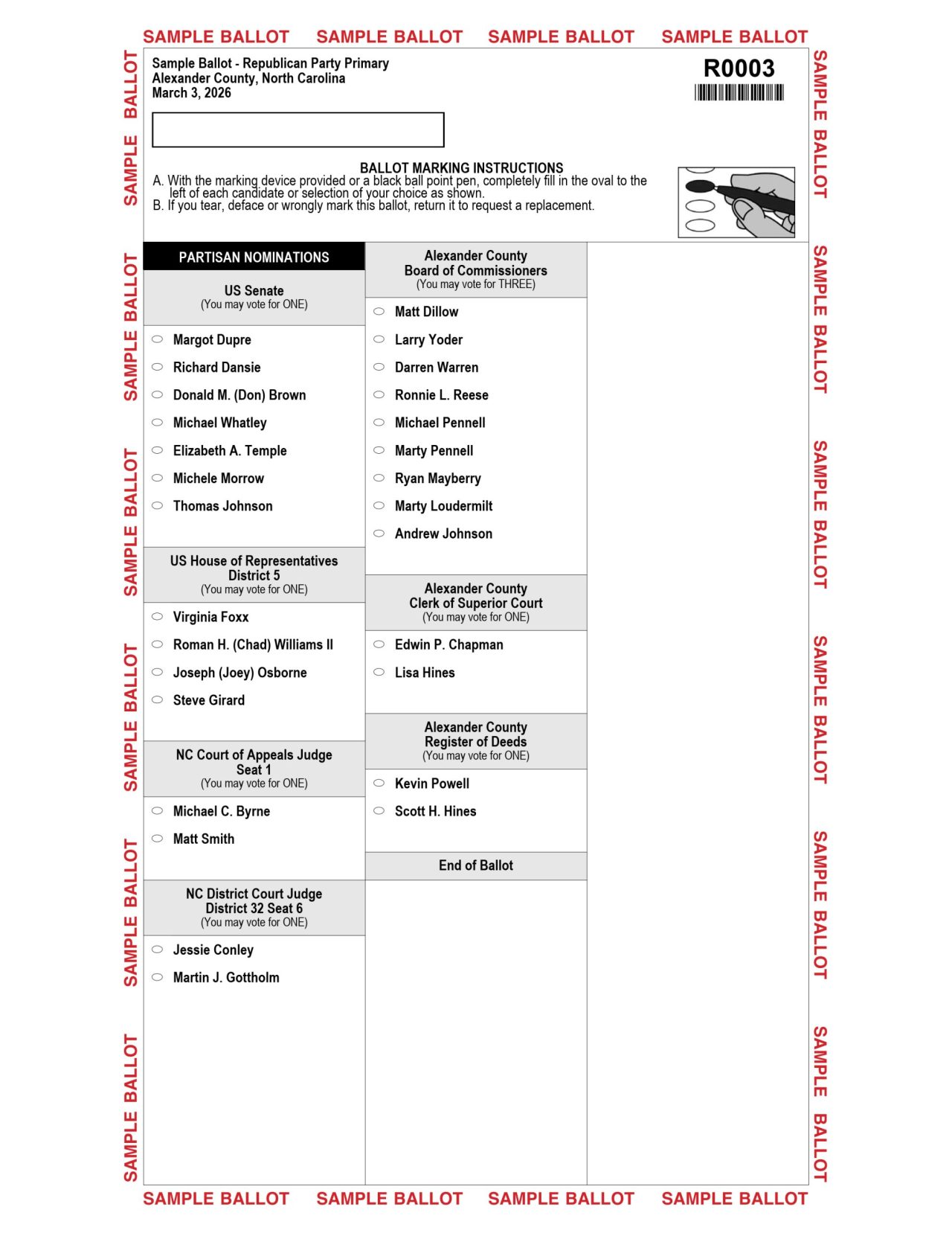 2026 Primary Election – Republican sample ballot